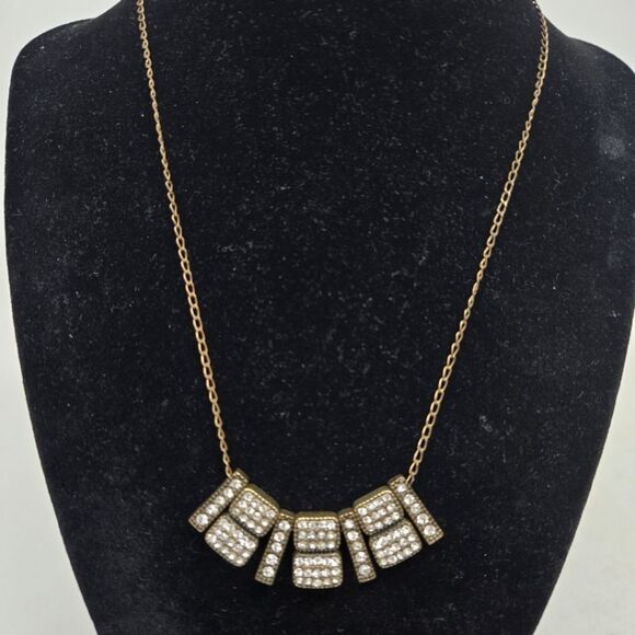 J. CREW Antique Gold Tone Rhinestone Pendant Statement Necklace - Picture 1 of 5